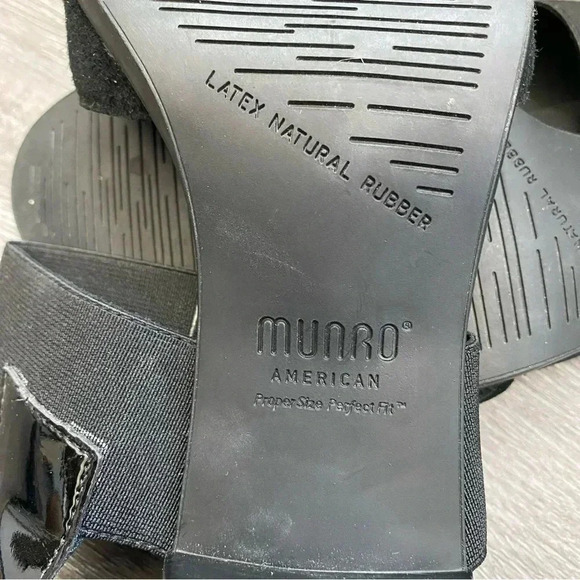 Munro Darling Suede Heels Sandals Open Toe Black Patent Leather Slingback: 9M - Picture 9 of 9